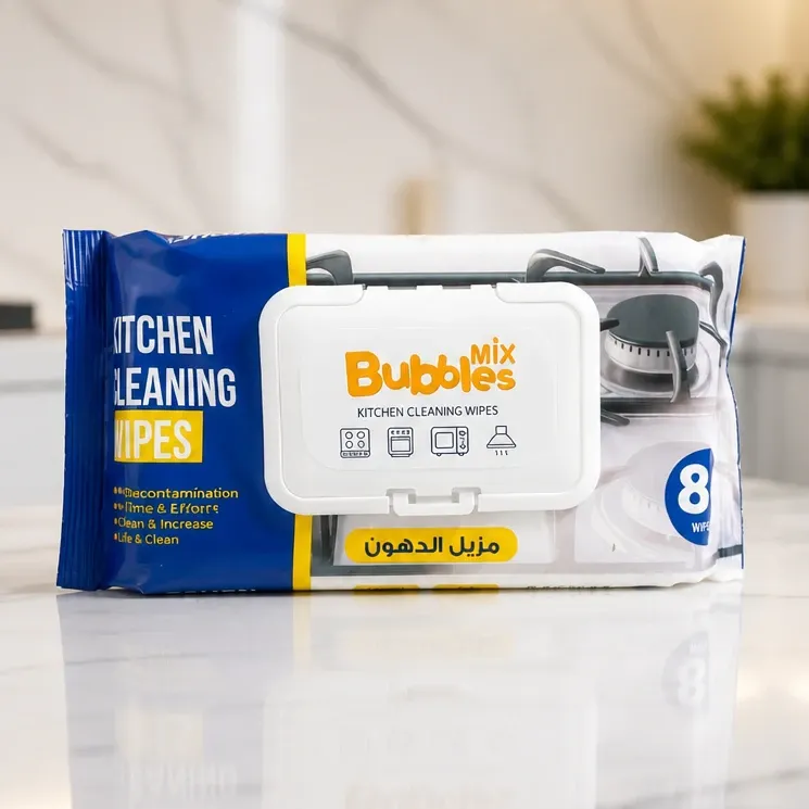 مناديل تنظيف وإزالة الدهون للمطبخ من Bubbles Mix – تنظيف قوي وسريع – 80 منديل